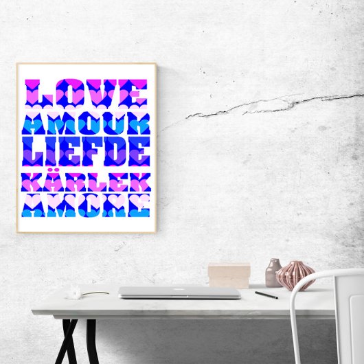 Liebe in vielen Sprachen Rosa Lila Blau Poster