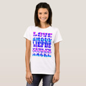 Liebe in vielen Sprachen Rosa Lila Blau T-Shirt (Vorne ganz)