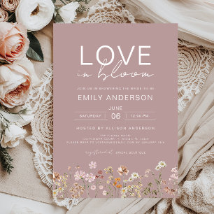 Liebe in Wildblume Rosa Brautparty Einladung