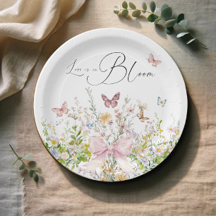 Liebe in Wildblume Rosa Brautparty Pappteller