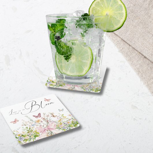 Liebe in Wildblume Rosa Brautparty Rechteckiger Pappuntersetzer