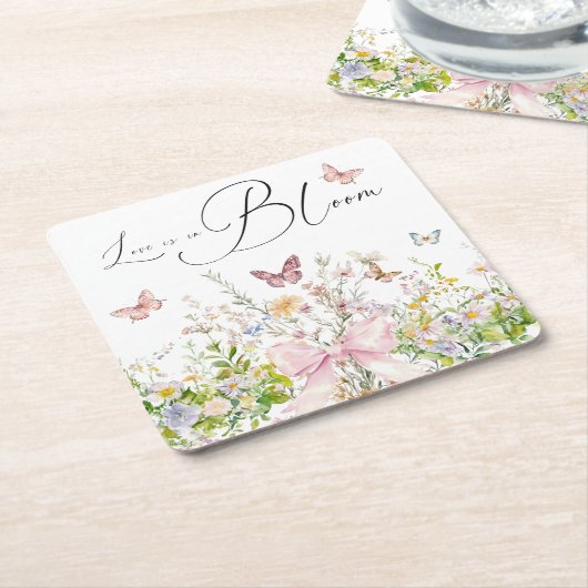 Liebe in Wildblume Rosa Brautparty Rechteckiger Pappuntersetzer (angewinkelt)