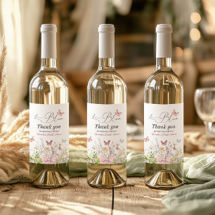 Liebe in Wildblume Rosa Brautparty Weinetikett