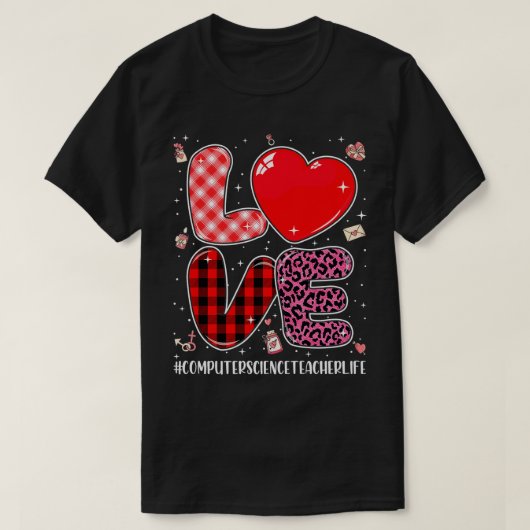 Liebe Informatik Lehrer Leopard Red Kariert Va T-Shirt (Design vorne)