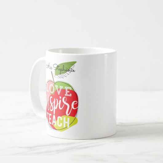 Liebe, inspirieren, bringen | Lehrern Kaffee-Tasse Kaffeetasse (Vorderseite Links)