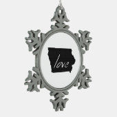 Liebe Iowa Shaped Black Chalkboard Schneeflocken Zinn-Ornament (Links)