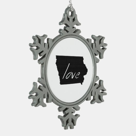 Liebe Iowa Shaped Black Chalkboard Schneeflocken Zinn-Ornament (Links)
