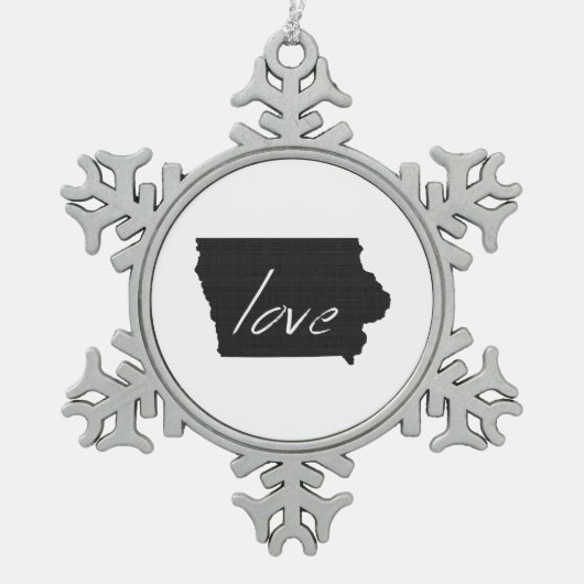 Liebe Iowa Shaped Black Chalkboard Schneeflocken Zinn-Ornament (Vorderseite)