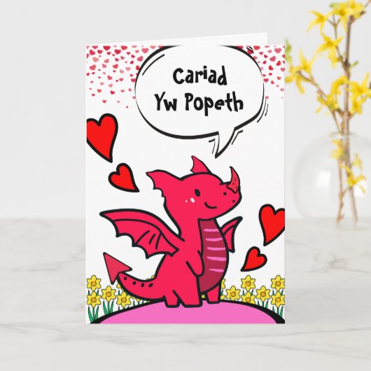 Liebe ist Alles in Walisischem Niedlichen Roten Dr Karte (Gelbe Blume)