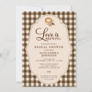 Liebe ist am Brodeln Coffee Brown Gingham Brautpar Einladung
