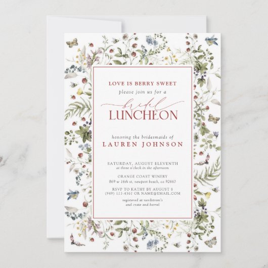 Liebe ist Berry Sweet Elegante Floral Bridal Lunch Einladung (Vorderseite)