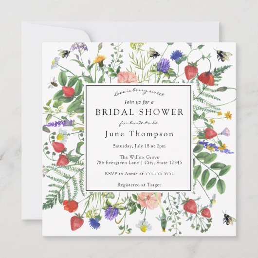 Liebe ist Berry Sweet Wildblume Brautparty Einladung (Vorderseite)