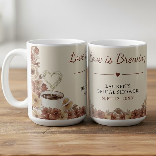 Liebe ist Brauen Brown Floral Heart Hochzeitsdusch Kaffeetasse