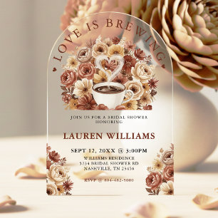 Liebe ist Brauen Brown Floral Kaffee Herz Braut- Acryleinladungen