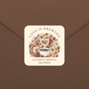 Liebe ist Brauen Brown Floral Kaffee Herz Braut- Quadratischer Aufkleber
