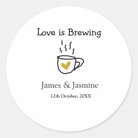 Liebe ist Brauen Kaffee Tasse Gold Herznamen Runder Aufkleber (Vorderseite)