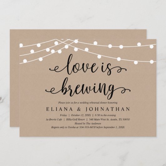 Liebe ist brauen, rustikale Kraft Probe Abendessen Einladung (Vorne/Hinten)
