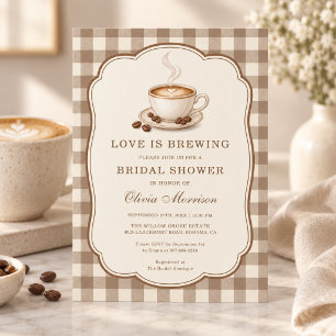 Liebe ist Brauende Kaffee Gingham Brautparty Einladung