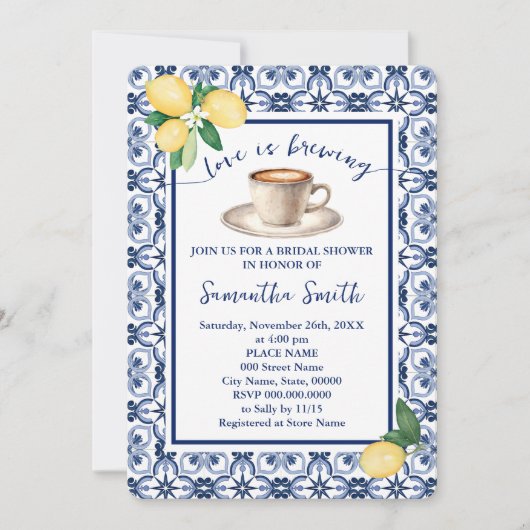 Liebe ist Brautparty Brechen Kaffee Mittelmeer Einladung (Vorderseite)