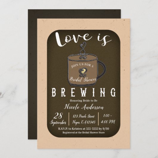 LIEBE IST BREWING Coffee Café Shop Brautparty Einladung (Vorne/Hinten)