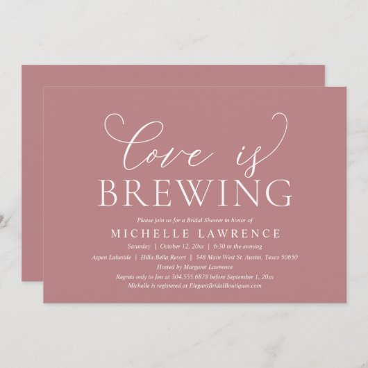 Liebe ist Brewing, Elegantes Brautparty Party Invi Einladung (Vorne/Hinten)