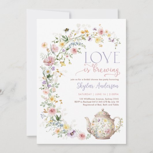 Liebe ist Brewing Wildblume Brautparty Tee Party Einladung (Vorderseite)