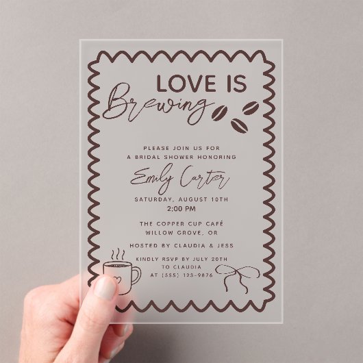 Liebe ist das Breaking Coffee Theme Brautparty Acryleinladungen (Insitu (Handheld))