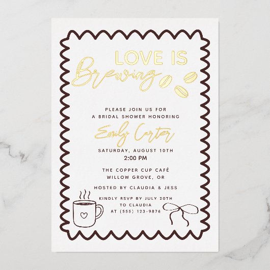 Liebe ist das Breaking Coffee Theme Brautparty Folieneinladung (Vorderseite)