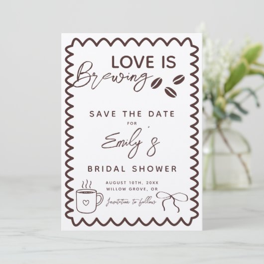 Liebe ist das Breaking Coffee Theme Brautparty Save The Date (Stehend Vorderseite)