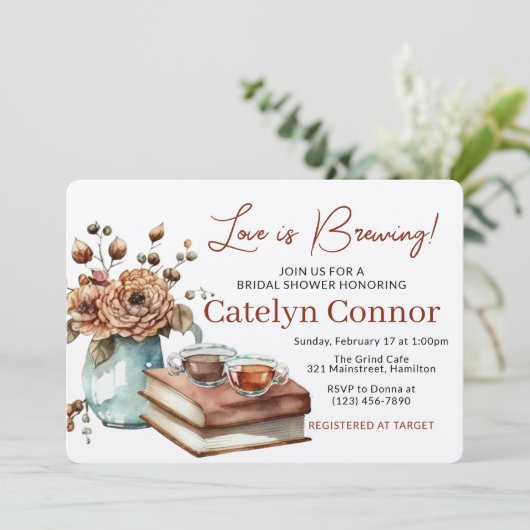 Liebe ist das Brechen des Kaffeecups und des Braut Einladung (Stehend Vorderseite)