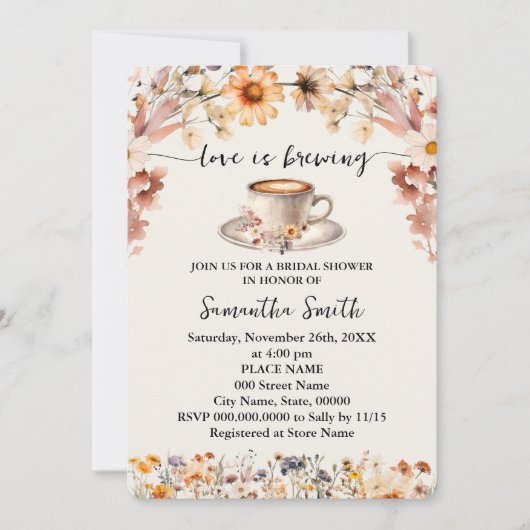 Liebe ist das Brechen von Brautparty Kaffee Wildbl Einladung (Vorderseite)
