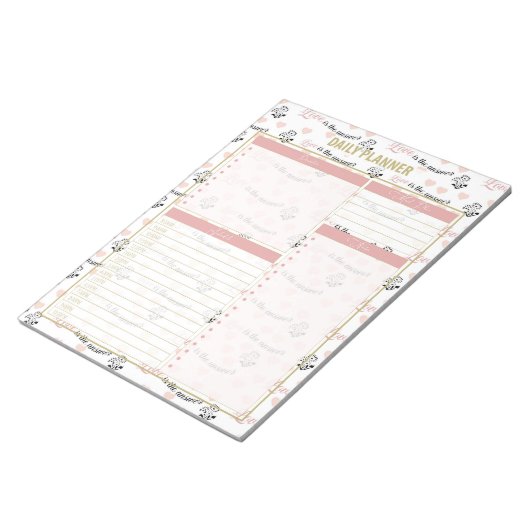 Liebe ist der Antwortplaner, um Rosa anzuzeigen. Notizblock (angewinkelt)