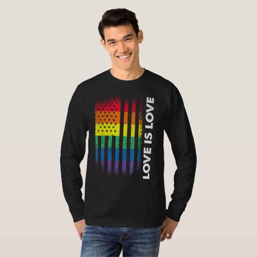 Liebe ist die amerikanische Flagge Regenbogen Gay  T-Shirt (Vorne ganz)