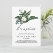 Liebe ist die geduldige Hochzeit Aufschub tropisch Einladung (Stehend Vorderseite)