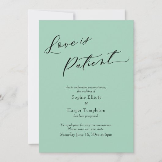 Liebe ist die hellgrüne Hochzeitskarte des Patient Einladung (Vorderseite)