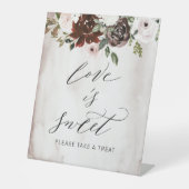 Liebe ist die süße Burgundy Rose Blumenhochzeit Sockelschild (Vorderseite)