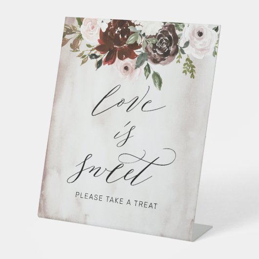 Liebe ist die süße Burgundy Rose Blumenhochzeit Sockelschild (Vorderseite)