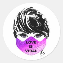 Liebe ist die Viral Girl Coronavirus Pink Gesichts Runder Aufkleber