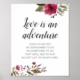 Liebe ist ein Abenteuer Burgunder Blumen Hochzeit Poster