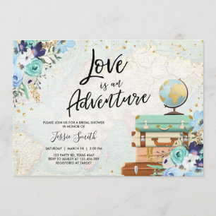 Liebe ist ein Adventure Blue Floral Brautparty Einladung