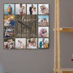Liebe ist ein wunderbares Ding Quote 12 Foto Holz Quadratische Wanduhr<br><div class="desc">Foto-Uhr mit fröhlichem Zitat und 12 Ihrer Lieblingsbilder von Familie und Freunden. Die Fotovorlage ist für Sie Set, um Ihre eigene Grid-Stil Foto-Collage zu erstellen, um das Zitat mit "Liebe ist eine wunderbare Sache". Das Design ist in elegantem handgeschriebenem Drehbuch und knuspriger Schriftart-Typografie mit einem rustikalen Landhaus Holzaussehen Hintergrund gezeichnet.Fügen...</div>