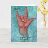 Liebe ist eine Sprache, die wir alle als Zeichensp Karte (Gelbe Blume)