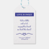 Liebe ist eine süße Hochzeit des blauen Seidenraup Geschenkanhänger (Rückseite)