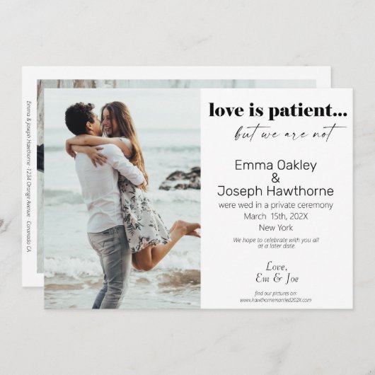 "Liebe ist geduldig, aber wir sind es nicht" Hochz Ankündigung (Vorne/Hinten)