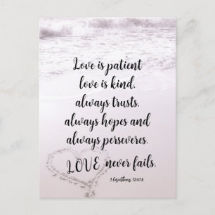 Liebe ist geduldig Bibelvers Ozean Strand Hochzeit Postkarte
