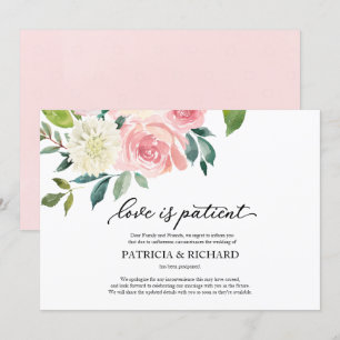 Liebe ist geduldig Blush Florale Hochzeit Verschie Einladung