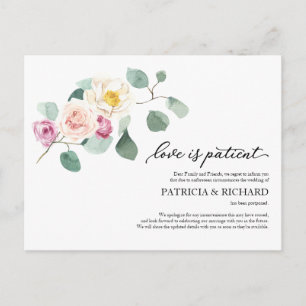 Liebe ist geduldig Eukalyptus Hochzeit Verschiebun Postkarte