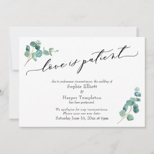 Liebe ist geduldig Eukalyptus Verschobene Hochzeit Einladung