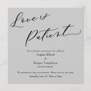 Liebe ist geduldig Graue Hochzeit verschoben Karte