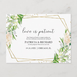 Liebe ist geduldig  Grün Neu Datums Hochzeit Postkarte